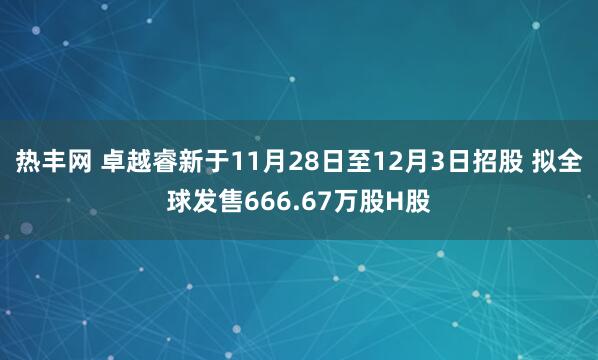 热丰网 卓越睿新于11月28日至12月3日招股 拟全球发售666.67万股H股
